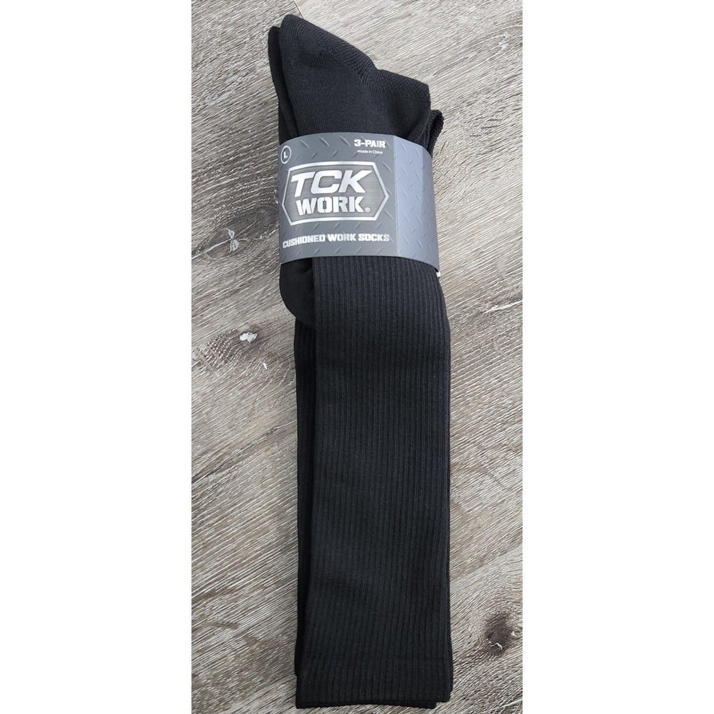 TCK Work Cushioned Crew Socks 3 Pair Pack Black Large Mens 9-12 Womens 10-13